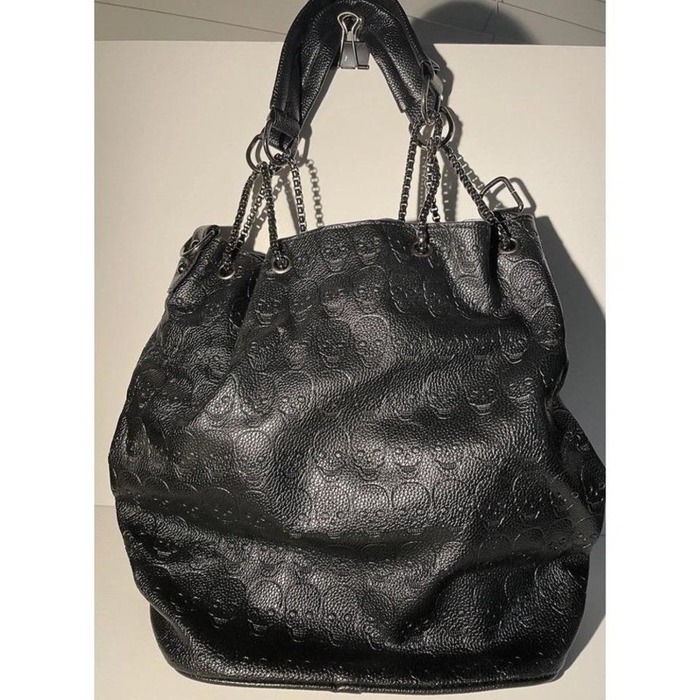 Skull Embossed Bucket Bag Tote Black Shopper Chain Gothic Punk Alternative